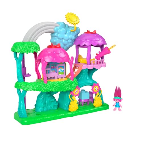 Fisher-Price Imaginext Coffret Musical Interactif Dreamworks Trolls © Cabane Arc-en-Ciel Sons Et Lumières, Figurine Reine Poppy Articulée, 7 Éléments...