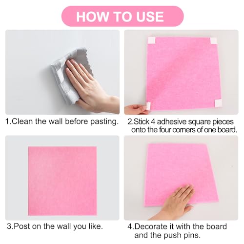 Vuzvuv Pink 35.4"x23.6" Large Cork Board with 50 Push Pins, Self-Adhesive Bulletin Board No Damage for Wall, Felt Pin Board for Paste Notes, Photos, Schedules Offices Home(6 Pcs 11.8x11.8 Inch) - Thumbnail 3