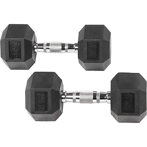 Fitvids Rubber Encased Hex Dumbbell, 25LB Pair