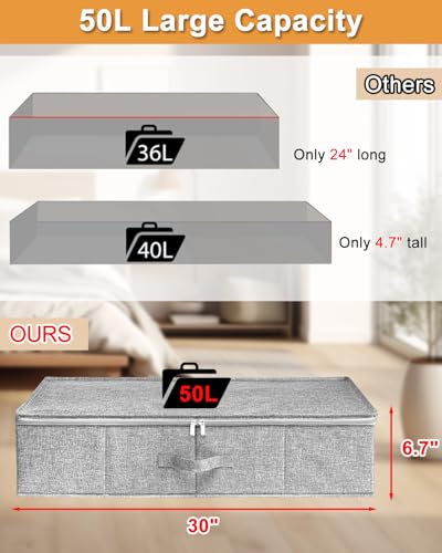 Punemi Under Bed Storage, 2 Pack Underbed Storage Container Bags With Lid, Foldable Sturdy Clothes Storage Drawer Organizer W/ 3 Handles, Ultra Thick Fabric Blanket Shoe Storage Box thumb #1