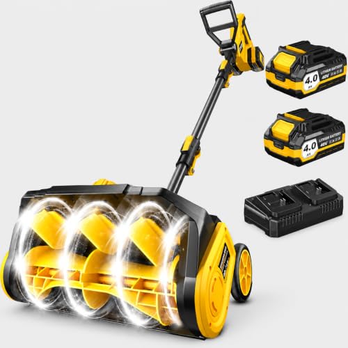 Brushless 40V Cordless Snow Shovel, 16" Electric Snow Blower with 2×4.0Ah Batteries & Fast Charger, 30FT Throw Distance for Driveway, Deck, Patio & Walkway,Yellow