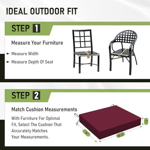 Image of Basic Beyond Outdoor Chair Cushions Set of 4, Square Corner Outdoor Cushions for Patio Furniture, Water Resistant Patio Chair Cushions with 2 Ties, 18.5x16x3, Burgundy