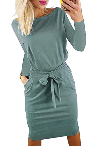 PRETTYGARDEN Women's Fall Bodycon Party Dress Casual Long Sleeve Tie