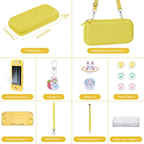 NS Switch Lite Case - innoAura 17 in 1 NS Switch Lite Accessories Bundle with Switch Lite Carrying Case, Switch Game Case, Switch Lite Screen Protector, Switch Stand, Switch Thumb Grips(Yellow)