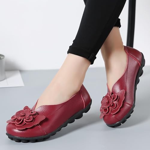 Womens Genuine Leather Loafers Wide Width Slip on Casual Round Toe Moccasins Driving Flats Lightweight Mom Nurse Walking Shoes3