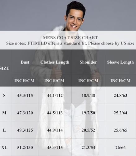 Image of FTIMILD Men's Long Faux Fur Coat Single Breasted Warm Winter Trench Coat Fluffy Thick Overcoat