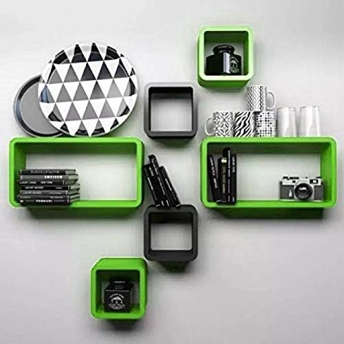 Kraftstics Wooden Nicey Wall Shelf (Black, Green)
