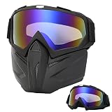 Motorcycle Helmet Riding Goggles Glasses with Removable Face Mask,Detachable Fog-Proof Warm Colorful