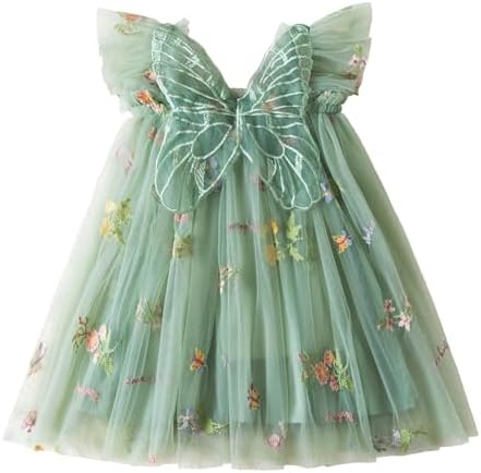 NNJXD Baby Girl Flower Embroidery Tulle Dress Butterfly Toddler Birthday Party Dresses 2109 Green Size(90) 12-24 Months