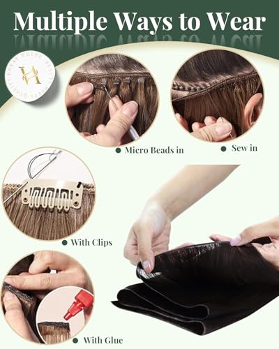 Image of Ugeat Human Hair Genius Weft Extensions Brown, Long Length 24 Inch 80G