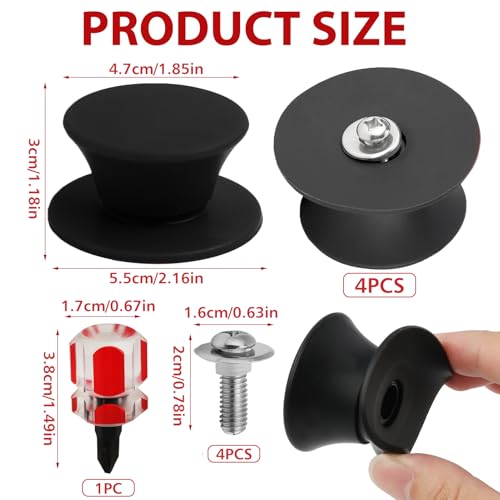 Miniatura 2 de Funworth Perillas De Silicona Para Tapa De Olla, 4 Unidades, Universales Con Destornillador, Resistentes Al Calor, Sin Bpa, Con Orificio Para Tapa De Vidrio, Aptas Para Lavavajillas Negro