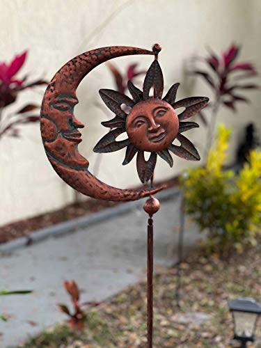 Things2Die4 Verdigris Copper Finish Celestial Sun And Moon Garden Wind Pinwheel Stake Outdoor Décor 52 Inches High #TOP3