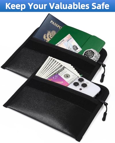 2 Stück Feuerfeste Tasche, Feuerfeste Dokumententasche 20.5 x 12 cm, Feuersichere Wasserdichte Tasche Hülle Beutel Behälter, Feuerfeste Geldtasche, für Wertsachen Passport Dokumente Geld (Schwarz)