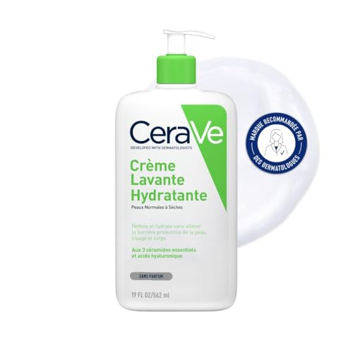 CeraVe - Crème Lavante Hydratante - Visage & Corps - Nettoie et Hydrate Sans Altérer la Barrière Cutanée - Aux 3 Céramides Essentiels + Acide Hyaluronique - Peau Normale à Sèche - 562 ml