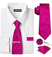 Barry.Wang Solid Colors Mens Dress Shirt and Tie Set Formal Business Wedding Shirts Long Sleeve B...