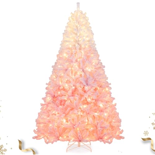 HAPPYGRILL 8 ft Pre-lit Flocked Christmas Tree with 1774 Tips