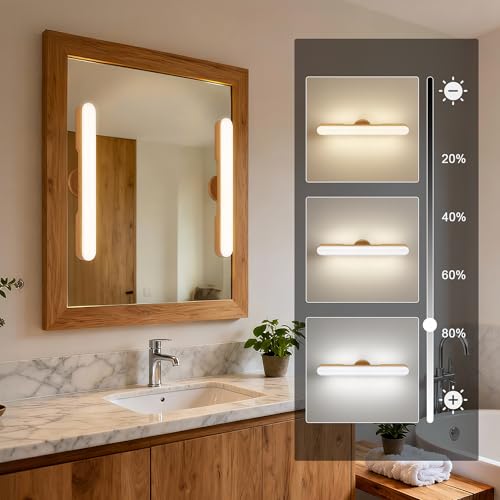 Image of cambk Set of 2 Wireless Vanity Makeup Lights for Mirror, Rechargeable LED Stick On Light Bar for Bathroom Mirror with Dimmable 3 CCT, Long Battery Life Cordless Light for Vanity Desk(Light Brown)