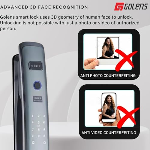 Image of Golens X58 Smart Door Lock with 3D Face Recognition Fingerprint, Mobile App Password, IC Card, Mechanical Key LCD Display Photo Recording & HD Camera Advanced Smart Lock