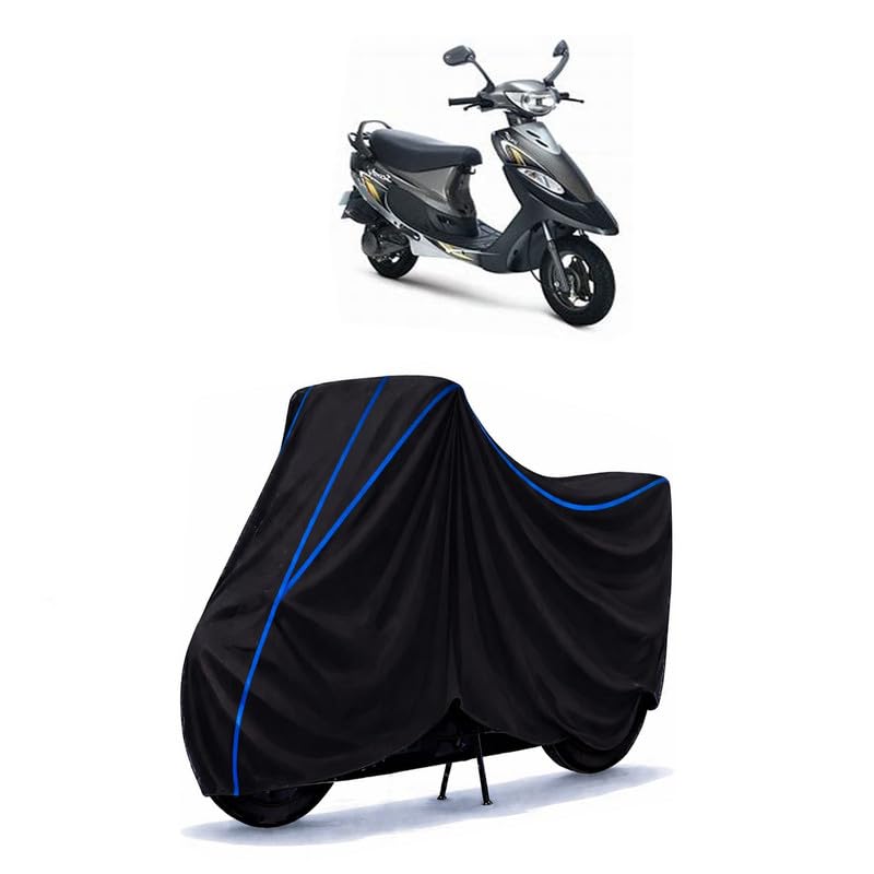 Image of Scooty Cover Water Resistant for Pep Plus | Universal Scooter & Bike Cover | Heavy Duty UV Dust, Rain & Scratch Protection | Elastic Fit All Weather Indoor Outdoor | Black with Blue Piping