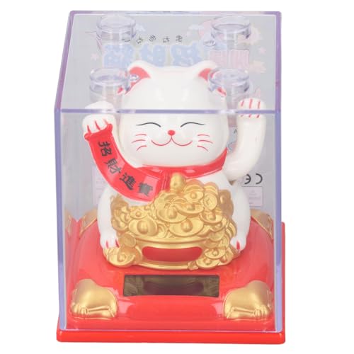 Decoración de gato de la suerte con energía solar, adorno de gato que saluda con la fortuna para el hogar, oficina, tablero de instrumentos del coche, material plástico, 8,1 x 8,1 (Tipo 336A Blanco)