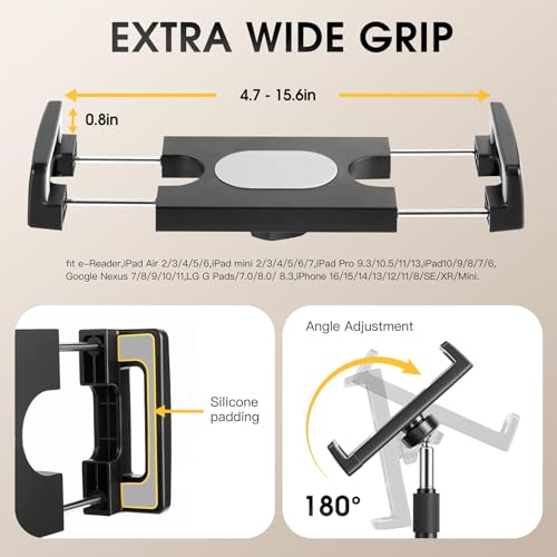 Image of Tablet Stand Holder,ipad Stand for Desk,360 Rotatable Base,13-21 inch Height Adjustable Portable Monitor Stand,Aluminum Desktop Tablet Stand iPad Holder for Desk for 4.7 inch-15.6 inch Kindle, Samsung,Phones