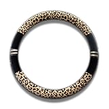 FULL WERK Luxury Leopard Print Fashionable Plush Car Steering Wheel Cover, Universal Fit, Keep Warm for Car SUV (Beige+Black)