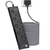 Black Extension Lead 5M, 4 Way Socket with 4 USB Slots(2 USB C), Individually Switched, Extension Cable 5M, Wall Mount Extension Cord, Desk Power Strip for Home Office Accessories