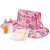 BABESIDE 5 Pcs Baby Diaper Bag Set with Magic Bottles, Baby Doll Accessories Includes Changing Mat, Diapers and Bottle with Disappearing Milk for 12-16 inches Dolls Kids Gift