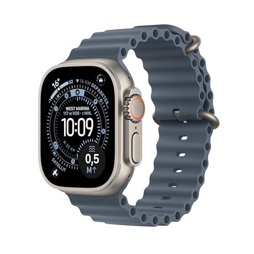 Apple Watch Ultra 3 GPS + Cellular 49 mm Premium Smartwatch für Lauftraining und Kombinationssport mit robustem Titangehäuse in Natur und Ocean Armband in Maritimblau