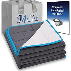 Mellie Manta de lujo de 6,8 kg con peso de tamaño doble para adultos (gris/blanco) con bolsa de viaje – Estrés, insomnio, manta de peso para aliviar la ansiedad – 135 x 190 cm, sin fundas