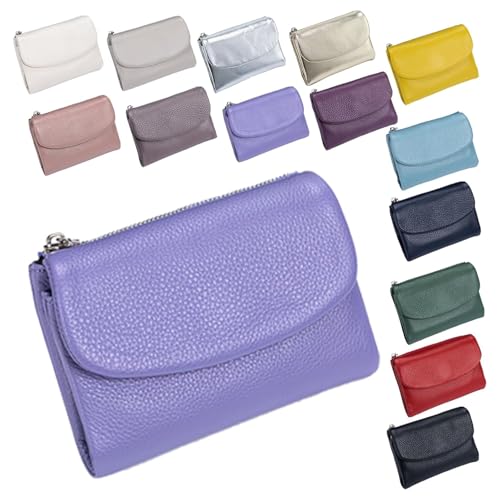 Unisex Pebble Leather Wallet, Compact Bifold Card Holder with Coin Pocket & Money Clip, Small Slim Leather Wallet for Men & Women, Durable & Stylish for Everyday Use(Purple)