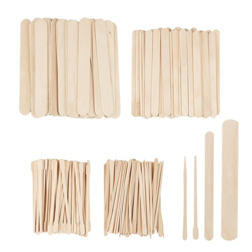 300 Pièces de Bâtons de Cire en Bois, Spatules Épilation Multifonctionnelles en Bois de Bouleau pour Visage, Corps, Sourcils et Lèvres, spatules en bois pour travaux manuels (4 Tailles)