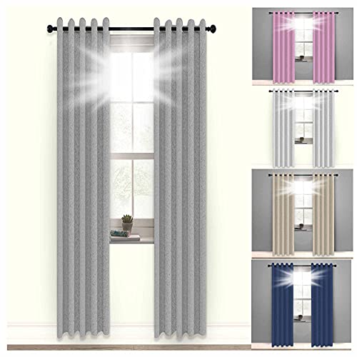 Image of umlout 100% Blackout Linen Look Valencia Ring Top Eyelet Curtains Grey 43"x54", TOTAL BLACKOUT FABRIC