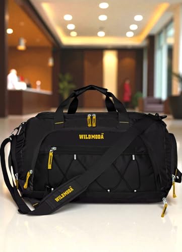 Image of 50L Duffel Travel Bag with Multiple Pockets | Ideal for Gym & Outdoor Trips (Black & Yellow)