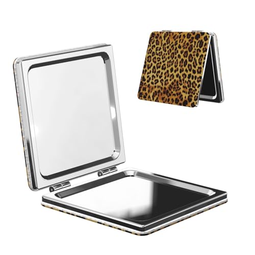 WXWJSHMGC Miroir de maquillage compact imprimé léopard - Miroir de poche portable avec grossissement x1/2x, miroir de maquillage pliable pour sac à main