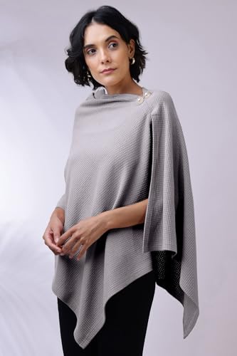 Image of Zelena Cotton Bamboo Blend Premium Nursing Cover for Breastfeeding | Breastfeeding Cover for Mothers | Feeding Shawl for Mother | Breathable Nursing Covers | Poncho for Mom (Grey)