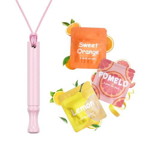 ASTOFLI Anxiety Breathing Necklace with Resistance: Pink Fruit Flavoured Air Metal Breathlace with Resistance Filter Natural Essential Oil Breath Breathing Necklace Stress Anxiety Relief Chain