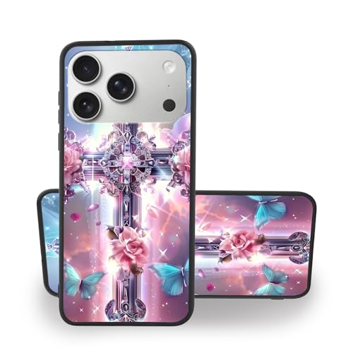 FXIANGWL for iPhone 17 Pro Max Case, TPU Shockproof, Drop Protection, Wireless Charging Compatible, Slim iPhone 17 Pro Max Case, Cross with Roses