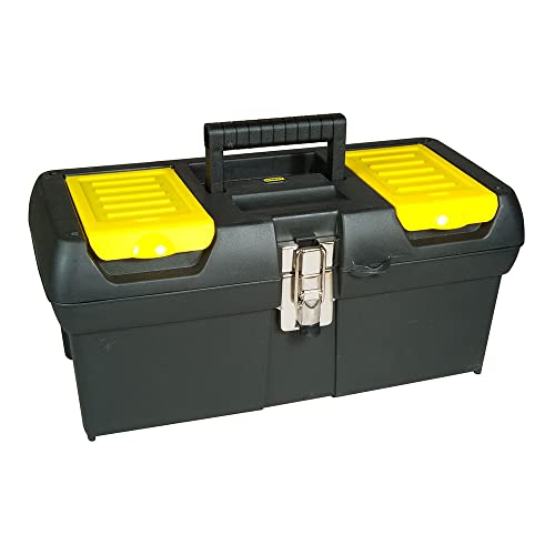 STANLEY Toolbox with Metal Latch, 2 Lid Organisers for Small Parts, Portable Tote Tray for Tools, 16 Inch, 1-92-065