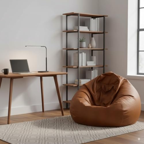 Image of 4XL Faux Leather Bean Bag Cover Tear Drop Shape with Handle (Without Beans) Extra-Large Bean Bag Sofa Chair Cover for Adults & Kids Premium Lounge Seating for Living Room & Bedroom