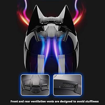 Personalized Full Face Cat Bat Ear Bluetooth Motorcycle Helmet Black Cool Adults Men Woomen Locomotive Helmet, DOT Approved, Comfortable Breathable Scooter Moped Cruiser Jet Chopper Helmets, S-XXL