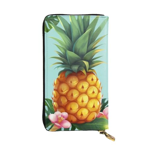 Tropical Pineapple Wallet for Men Women Long Purse Leather Clutch Large Business Handbag Travel Phone Holder Credit Card Holder Money Case with Zipper Leather Wallets Gift