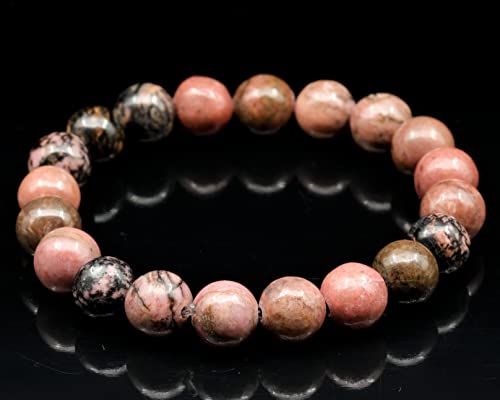 Elisajewelryart - Natural Rhodonite Beaded Bracelet Genuine Gemstone Self-Love Stone Crystal Stretch Bracelet Unisex Adjustable Bracelet (Women, Rhodonite) #TOP1