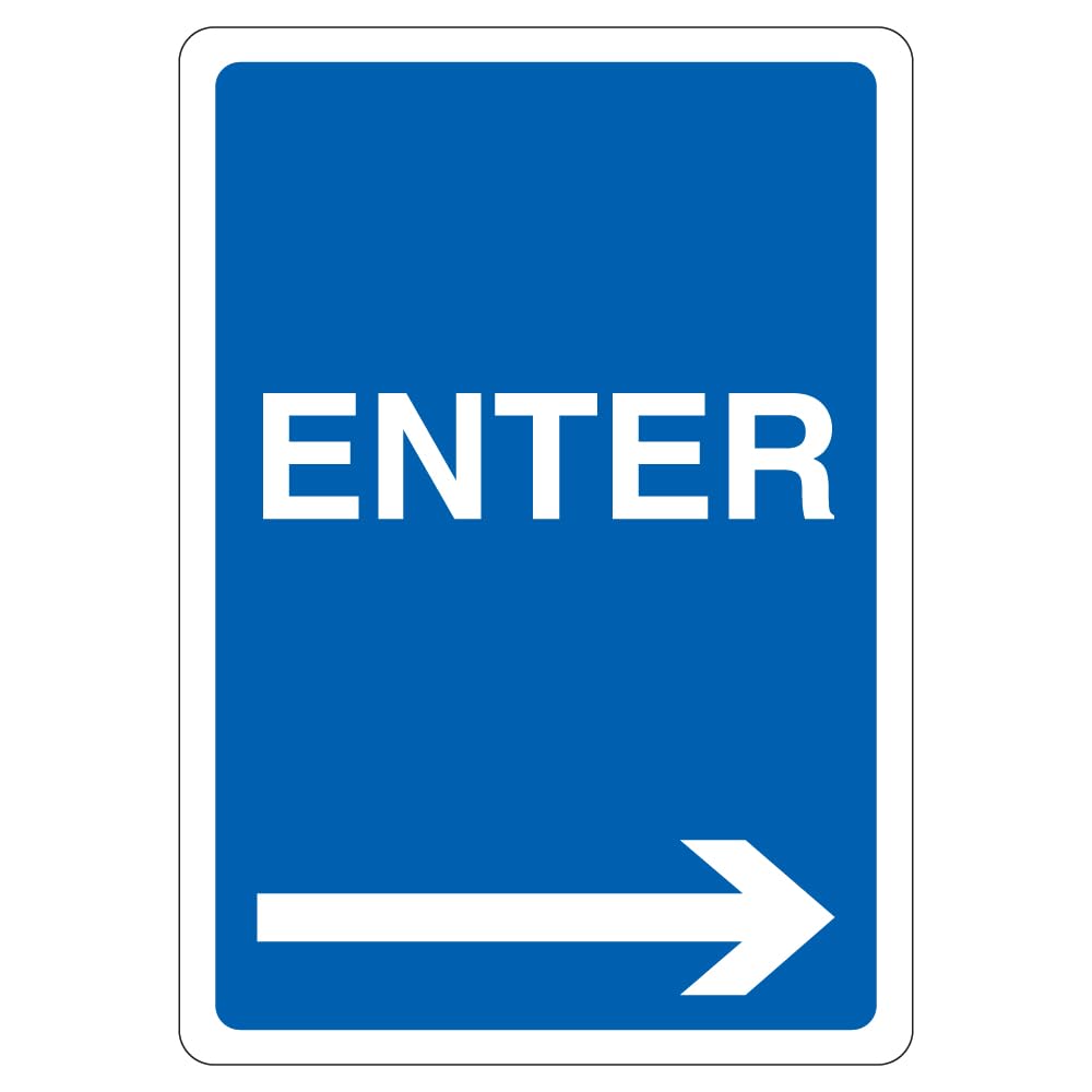 V Safety Enter - Arrow Right 210 x 297 mm (A4) - 1mm Rigid Plastic Safety Sign