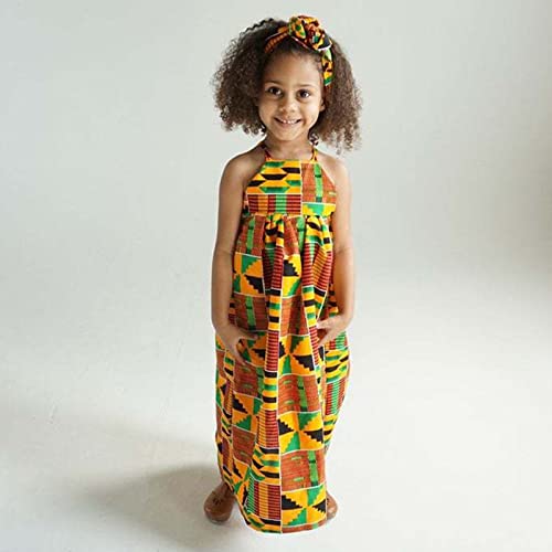 Girls Boho African Style Dress Maxi Casual Dashiki Dress Traditional Floral Print SIing Skirt Little Girl Dress with4