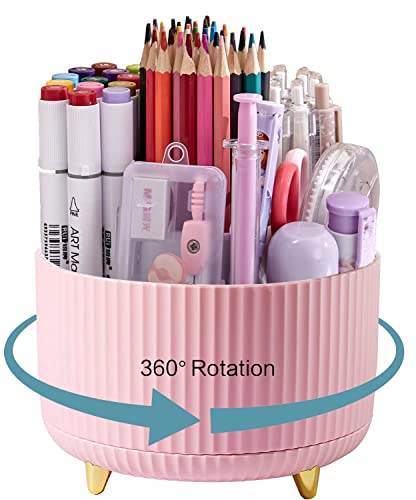 WNING Pen Holder for Desk, Pencil Holder,5 Slots 360° Degree Rotating Desk Organizers and Accessories, Cute Pen Cup Pot for Office, School, Home, Art Supply (pink)