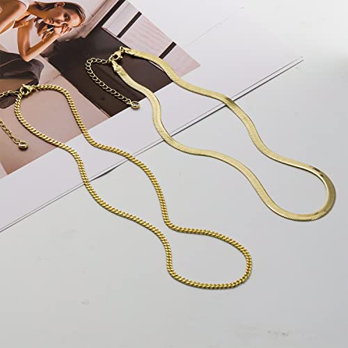 Layered Gold Necklaces For Women, 14K Gold Plated Herringbone Necklace For Women Trendy Simple Handmade Snake Cuban Link Chain Necklace Gold Layered Choker Necklaces For Women Girls Jewelry Gifts #TOP5
