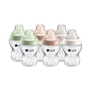 Tommee Tippee Closer to Nature Baby Bottles, Slow-Flow Breast-Like Teat with Anti-Colic Valve, 260ml, Pack of 6, Mixed…