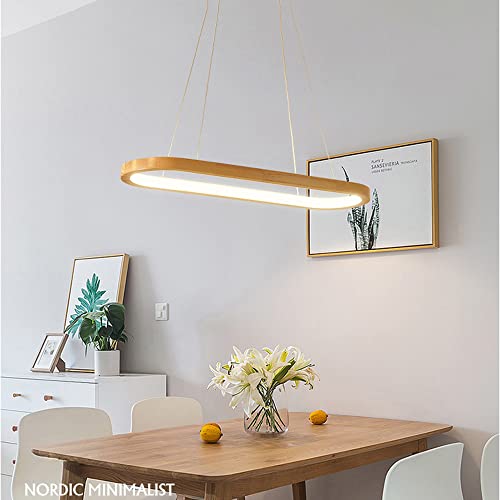 Lámpara colgante de techo moderna lineal LED de madera geométrica para comedor interior 4000K 2