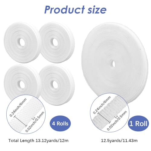 Image of 12.5 Yards Wide 0.24 Inch White Hook and Loop Strips Adhesive Double Sided Sticky Sticky Tape Self Adhesive Back Nylon Fabric Fastener for Sewing Crafts Home Office Car Projects